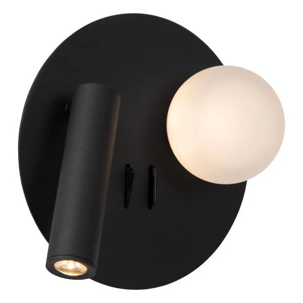 Lucide MATIZ - Bedside lamp / Wall light - Ø 16,5 cm - LED - 3000K - With USB charging point - Black - detail 1